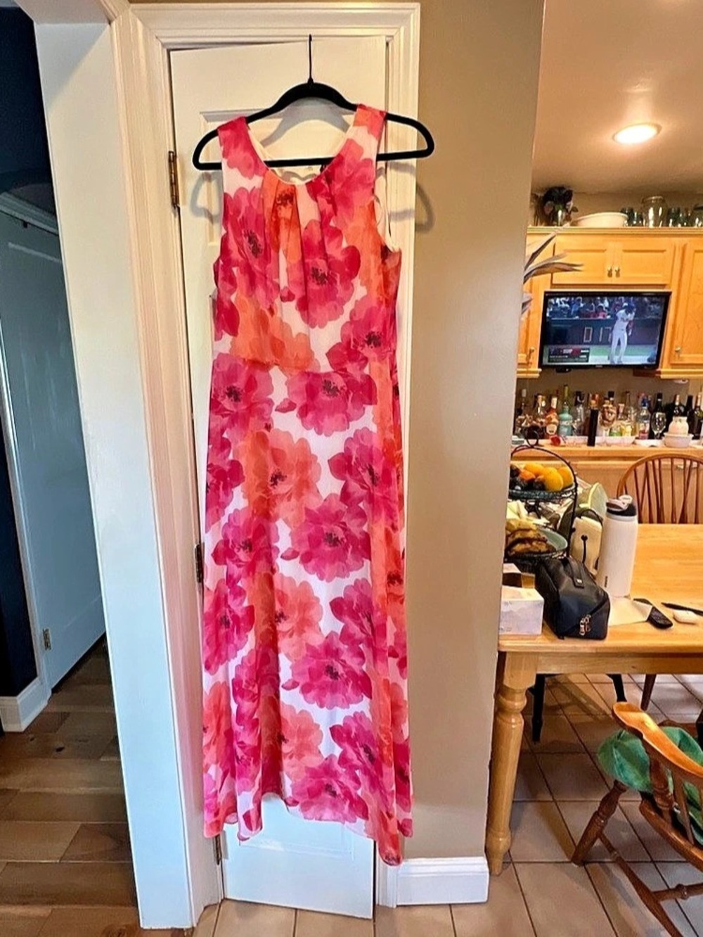 K studio Floral Pleated Chiffon Halter Dress Pink & White